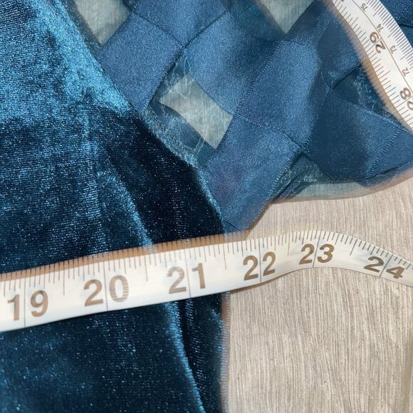 Umgee Teal Velvet V-Neck Small Sheer Puff Sleeve Top Great for the Holidays - Picture 9 of 9